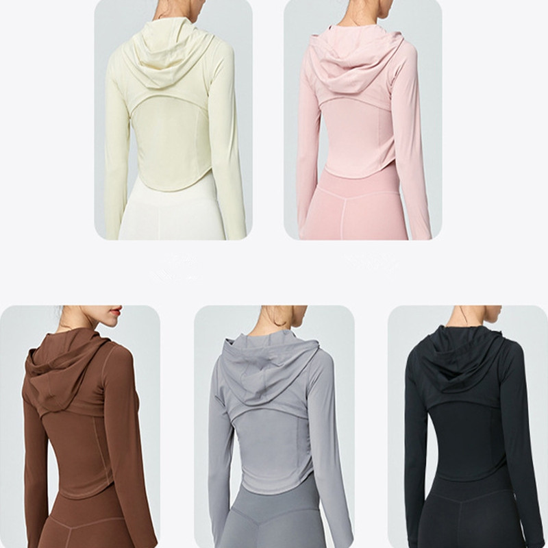 

Alo yoga clothes long sleeved women cross-border double-layer breathable hooded zippered cardigan top outdoor running sports coat lululemens lulus