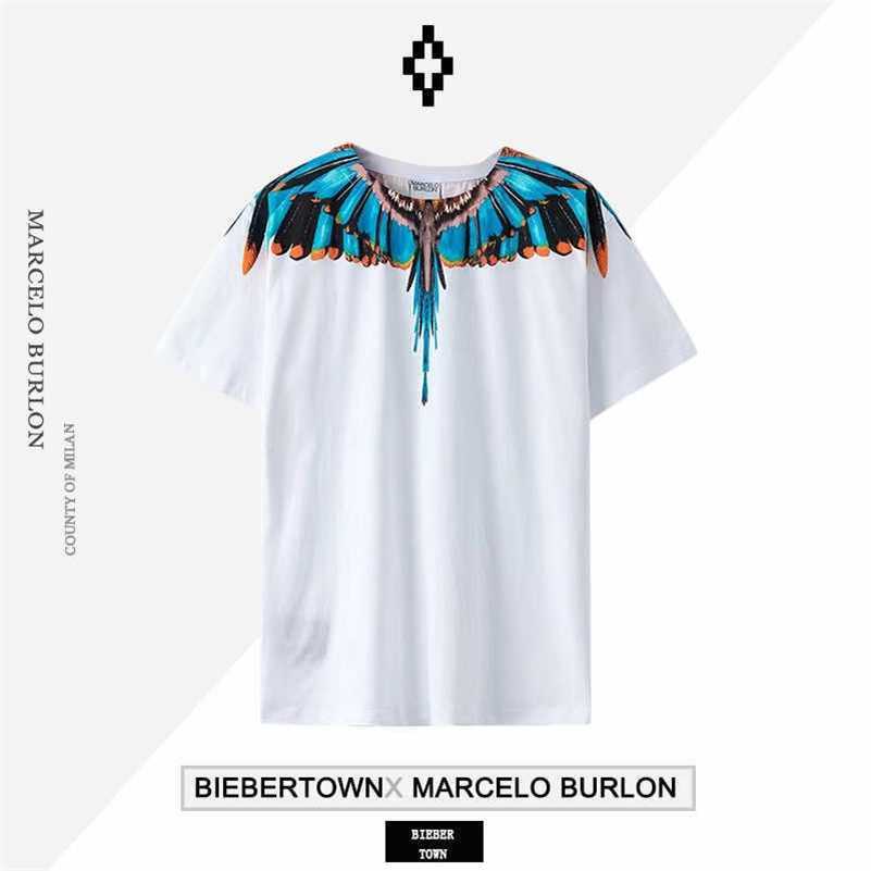 

2023 Designer Marcelos Burlons Pink Purple Winged Short Sleeve Men's and Women's Street T-shirts Summer Fashion Ins C3KO, White4