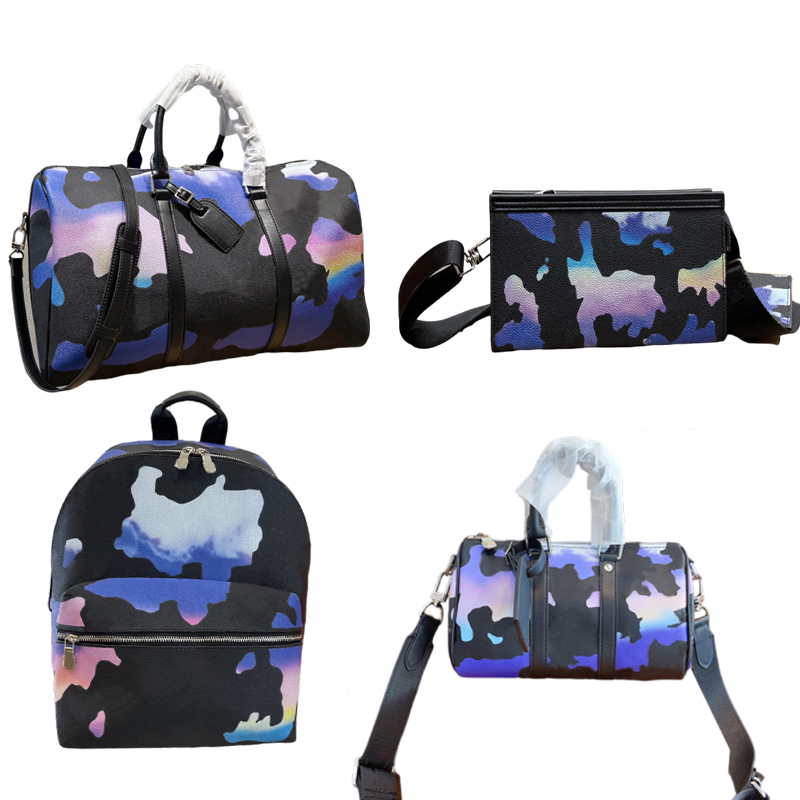 

Men Messenger Bag Fashion Backpack Designers Blue Ink Watercolor Pillow Grain Leather Handbags Retro Crossbody Travel Bags, Pillow bag