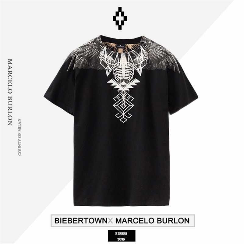 

Designer Marcelos Burlons Trendy Winged Ethnic Totem Short Sleeve Men's T-shirt Women's Ins YVXO, Black2