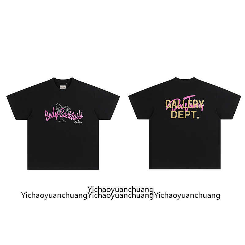 

Fashion Designer Clothing Galleryes Depts Tees Tshirt High Street Print Gold Stamping Sparkling Pink Round Neck Short Sleeve Summer Loose Cotton T-shirt mens womens, Black