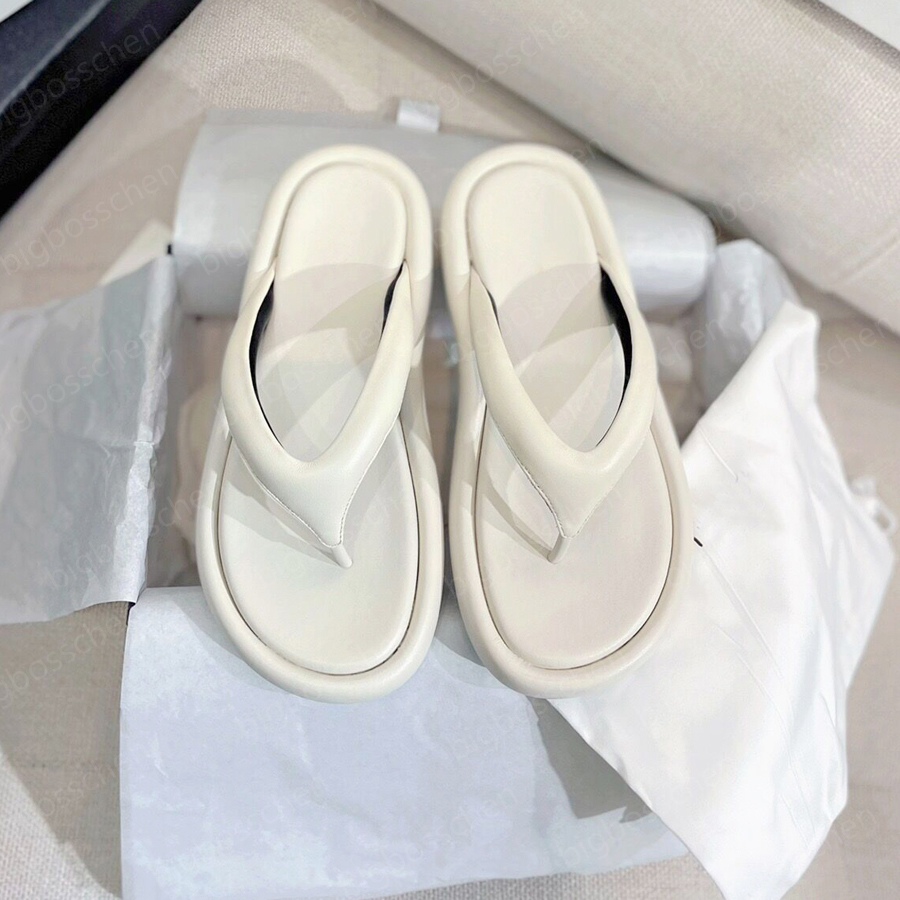 

designer Women's flip-flops sandals The row fashion luxury flat bottom clip feet flip-flops black white leather comfortable outdoor lazy casual beach shoes 35-40