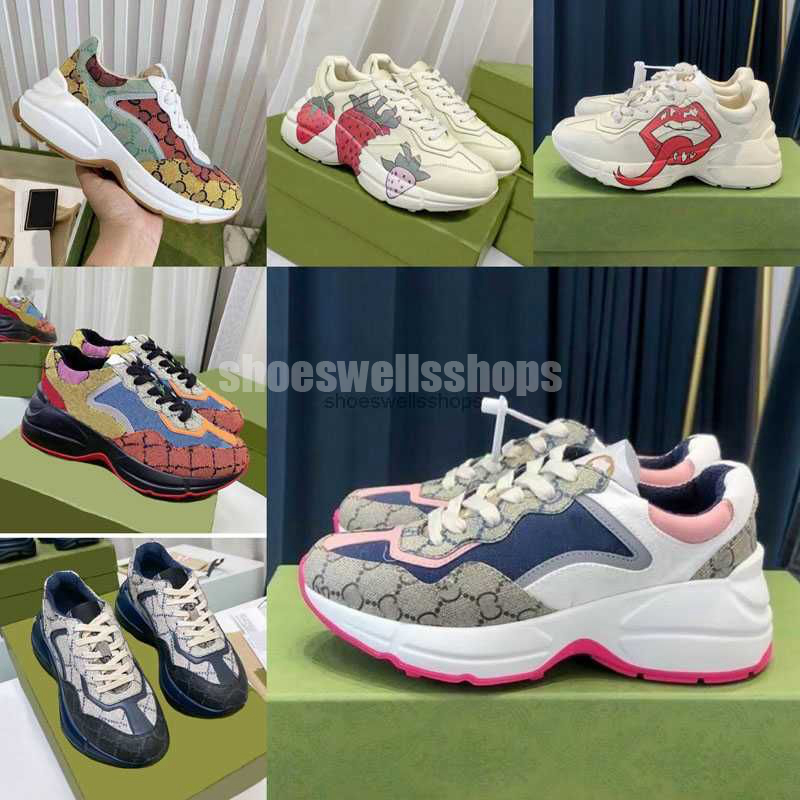 

Rhyton Sneakers Ladies Shoe Trainers Luxury Designer guccie Vintage Chaussures Fashion Shoeswave Mouth Sneaker Beige Men Women Size 35-45, Color #16