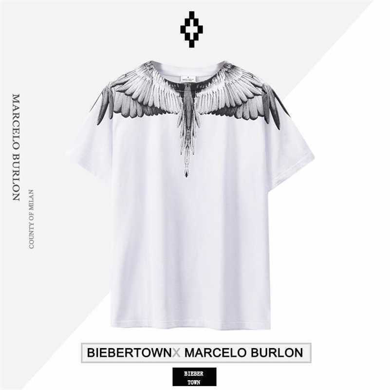 

2023 Designer Marcelos Burlons Pink Purple Winged Short Sleeve Men's and Women's Street T-shirts Summer Fashion Ins AZON, White2