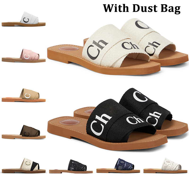 

designer woody slippers for women mules flat slides Light Tan Beige White Black Pink Lace lettering fabric canvas sandals womens lady summer outdoor shoes
