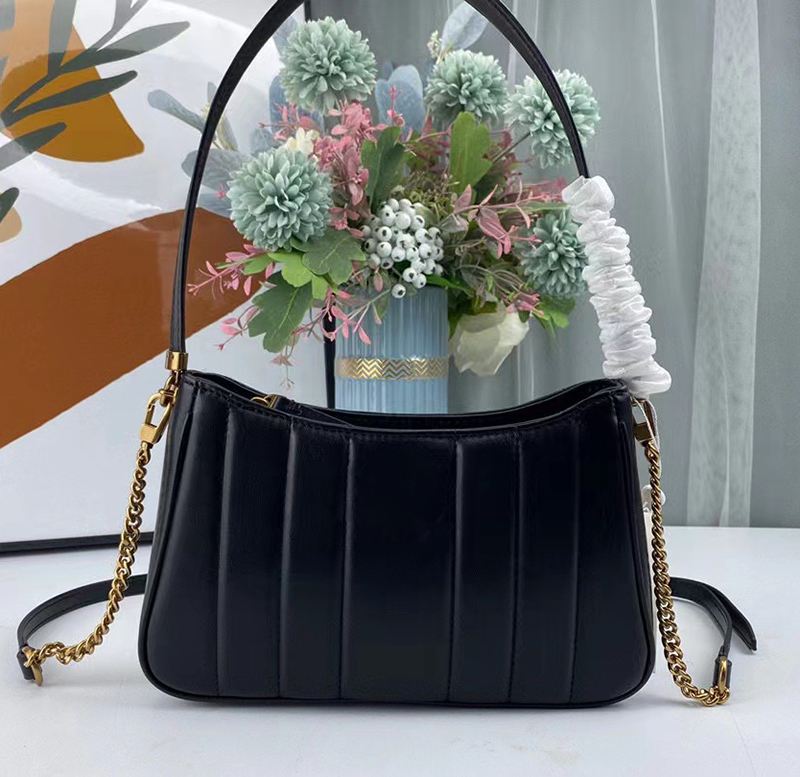 

designer bag high quality Wide stripe Underarm bag women luxury crossbody bag purse Calfskin leather Designer Handbags Metal chain hasp lock messenger bags, Black