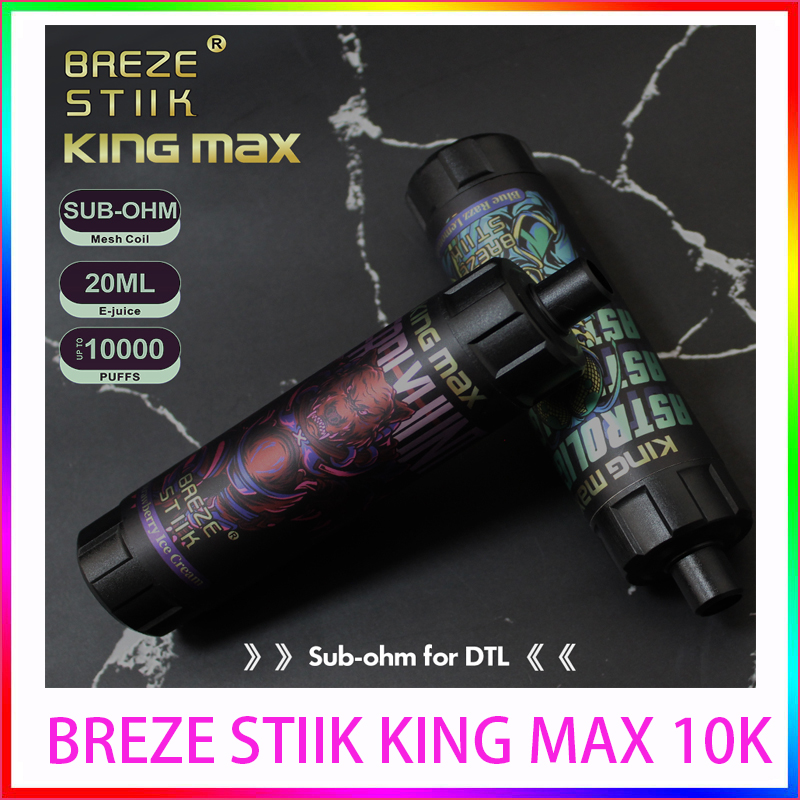 

Authentic BREZE STIIK KING MAX 10000 E Cigarettes Disposable Vape Pen 20Ml Pre-Filled Mesh Coil Pods Cartridge 850mAh Rechargeable Battery Vaporizer cigvapes