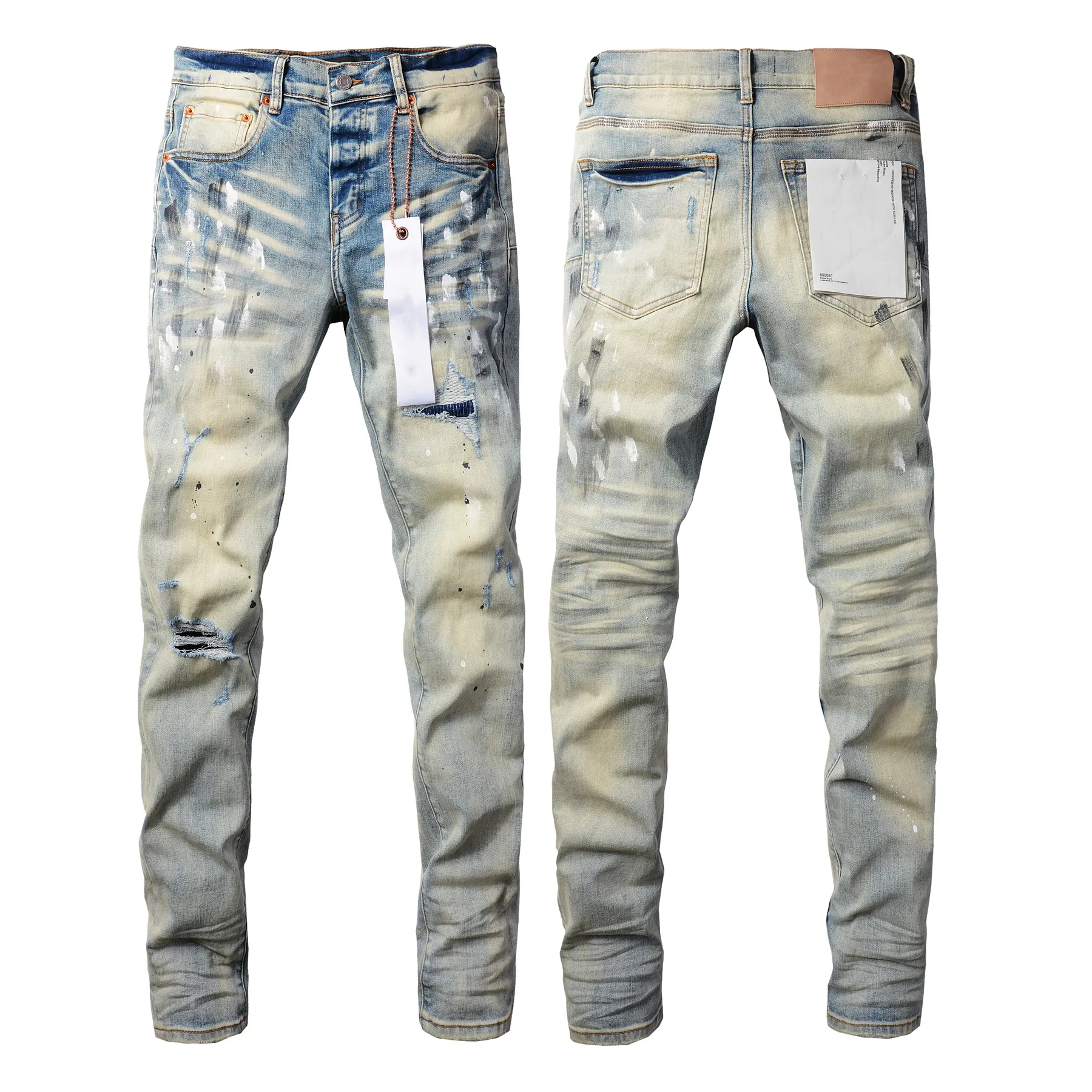 Designer Mens Jeans PURPLES Jeans pour hommes pantalons empilés jeans hommes baggy denim larmes européen jean hombre hommes pantalons pantalons b