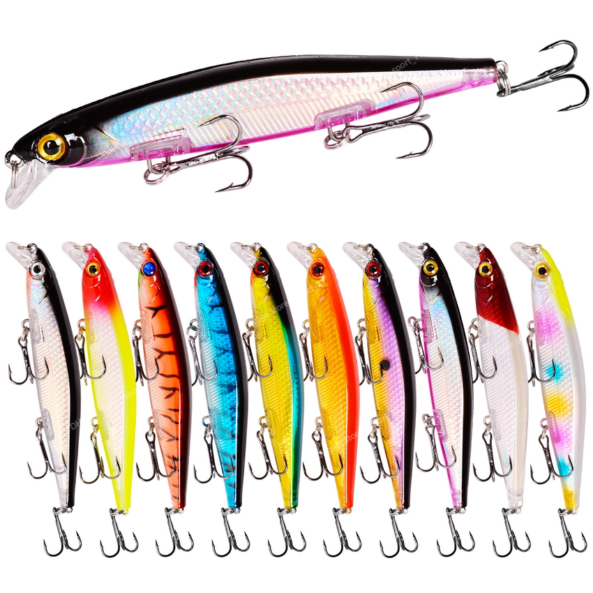 

FishingFishing Lures 8/10PC Laser Minnow Hard Fishing Lure 11cm 12g Artificial Bait Sinking Slowly 3D Eyes Wobbler Tackle For Pike Bass