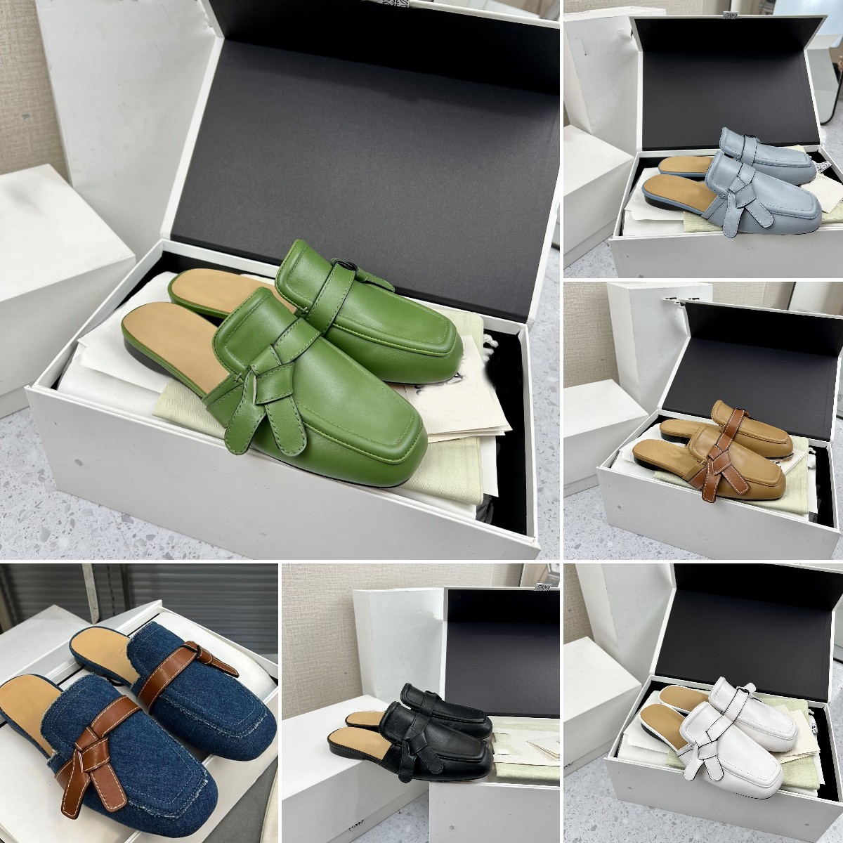 

Luxury Women Muller slippers Sandals Fashion Designer Gate Flat Mule In Calfskin Milk Colour Classic Bow Tie Ladies Shoes Summer Mule leather sandals 35-41, Colour 2