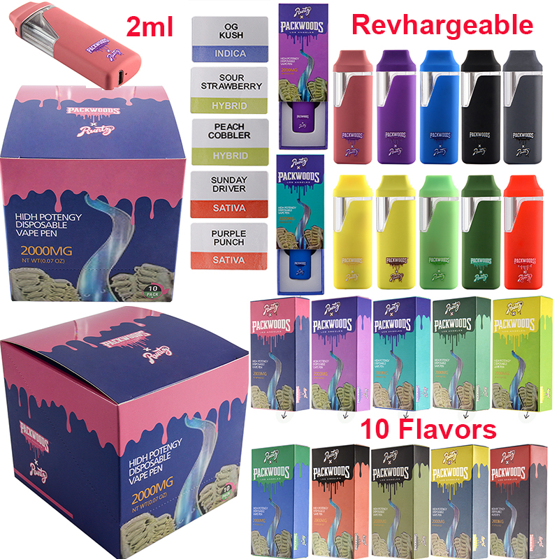 

Full 2 Grams Disposable Vape Pens Packwoods X Runtz Runty Starter Kits Packaging Rechargeable Thick Oil Device Pods Empty 2ml 380mAh Battery 10 Flavors
