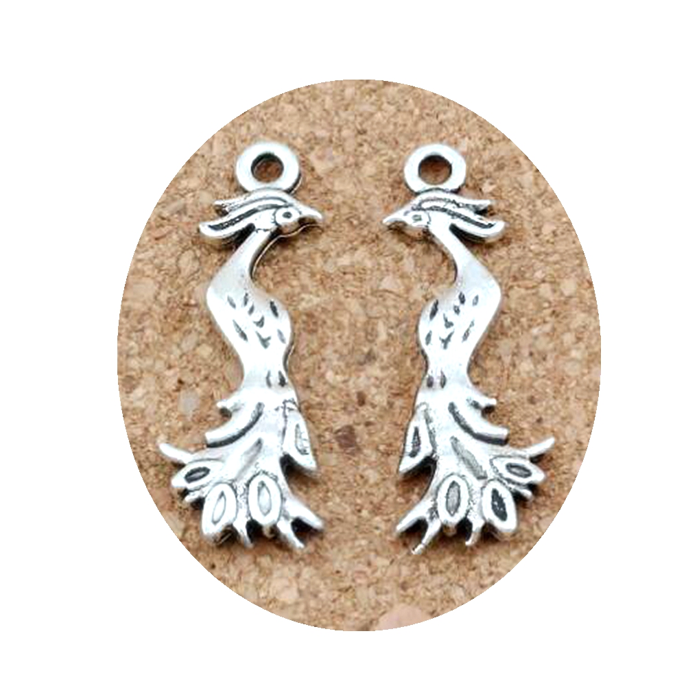 

100pcs Antique Silver Phoenix Charms Pendants For Jewelry Making, Earrings, Necklace And Bracelet 11.5x32mm A-252