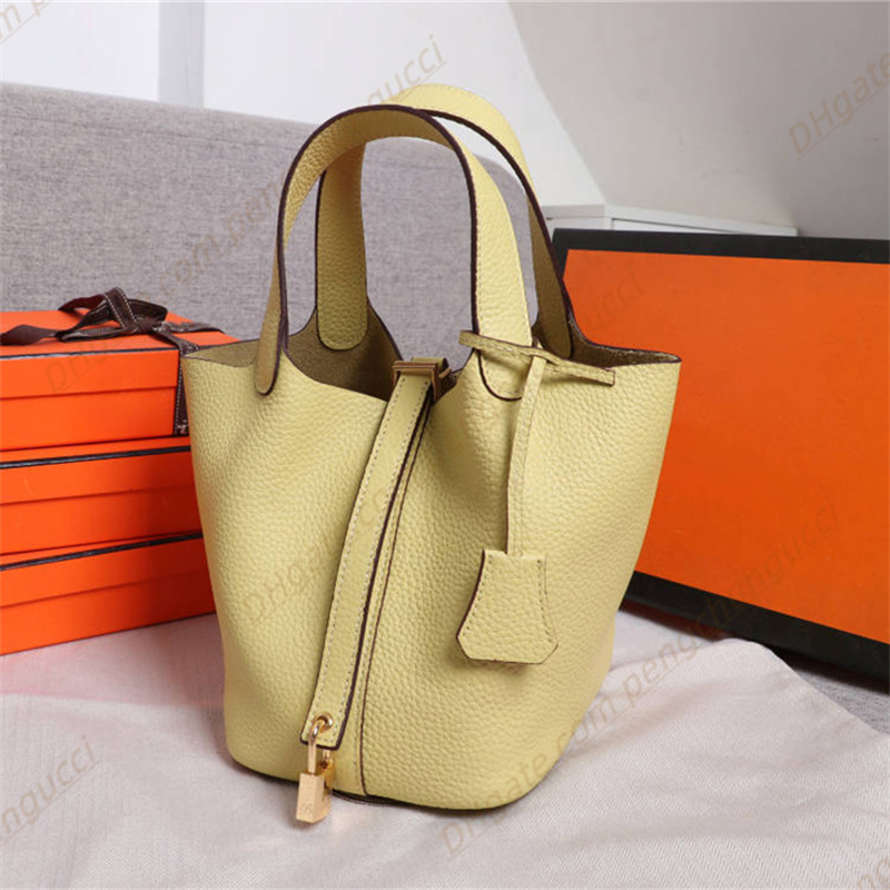 

High Fashion designers with lock Bucket bags pure colour buckle Cross body bags Luxury designer handbags Fashion style Shoulders bag Clutch totes hobo purses wallet, Brown