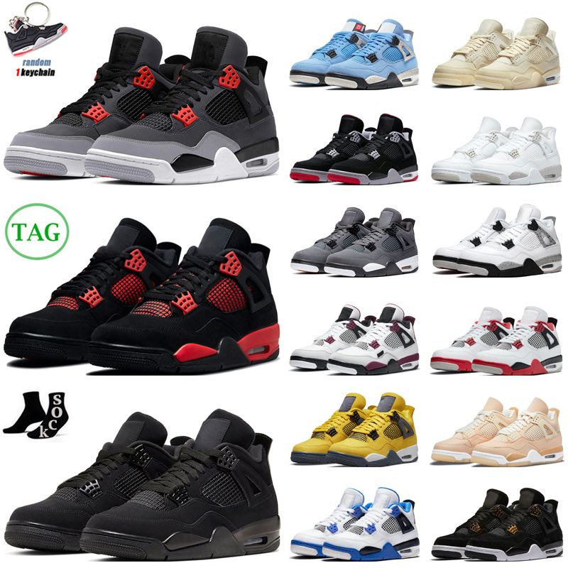 

2023 Jumpman 4s Basketball Shoes Men Women 4 Red Thunder Infrared Black Cat Bred University Blue Sail Cool Grey White Cement Mens Trainers, White oreo