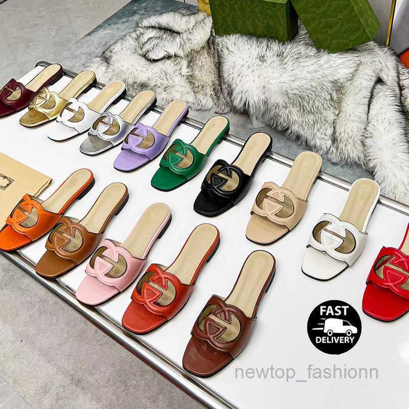 

Summer Ladies Slippers Brand Designer Sandals Flat Heel Fashion Versatile Leather Casual Comfort Flip Flop Size 35-44