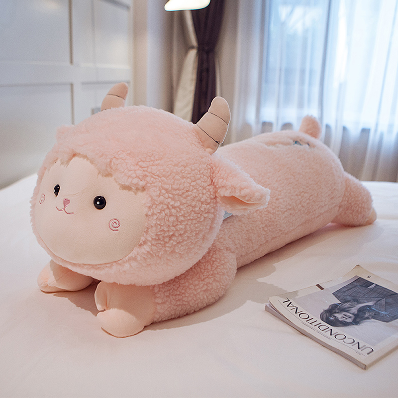 

Little Lamb Plush Toy Girl Sleeps Long Large Dollon Bed Pillow Girl Doll Sheep with Hugs Gift Decoration 39inch 100cm DY10166, Pink