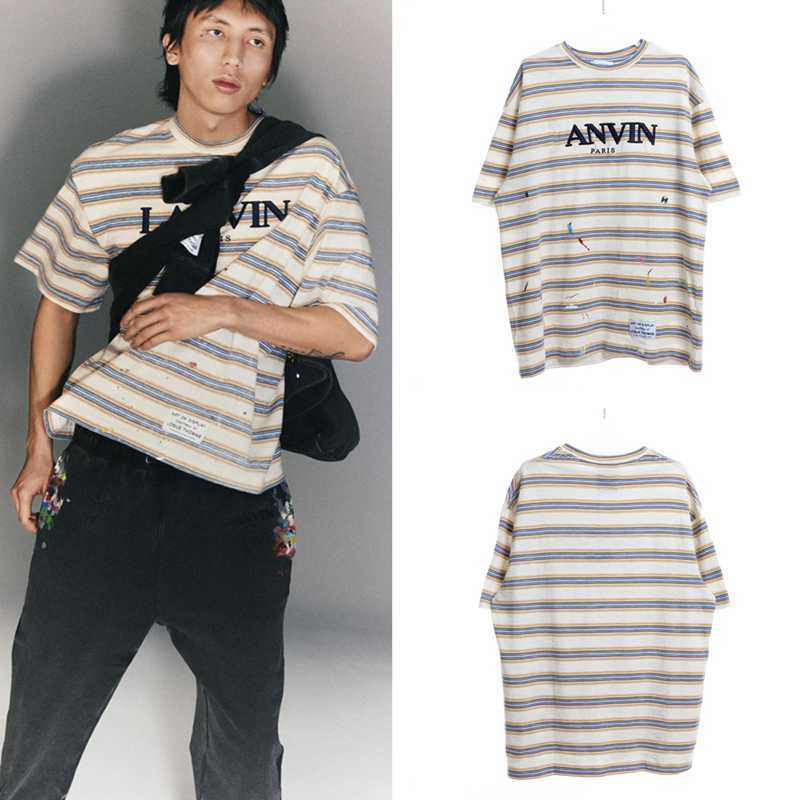 

Fashion Designer Clothing Tees Rock Tshirt Galleryes Depts Co Branded Embroidery Letter Speckle Stripe High Street Slub Cotton Cylinder T-shirt Sportswear 23ss, Striped