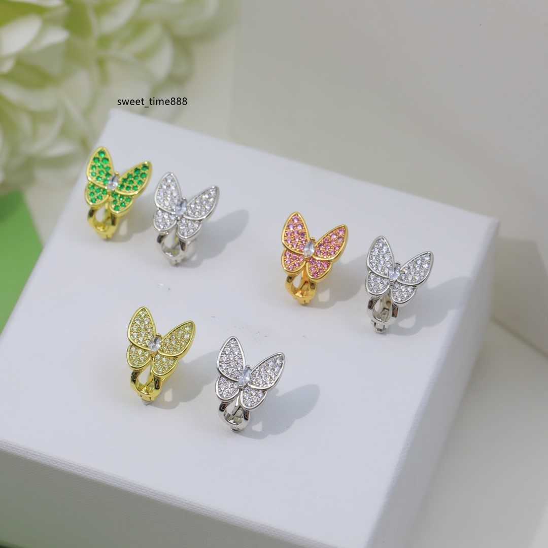 

Vintage Designer Charm Earrings 18K Gold Plated Full Crystal Butterfly Bow Clip Stud Earrings For Women With Box Luxury Jewelry