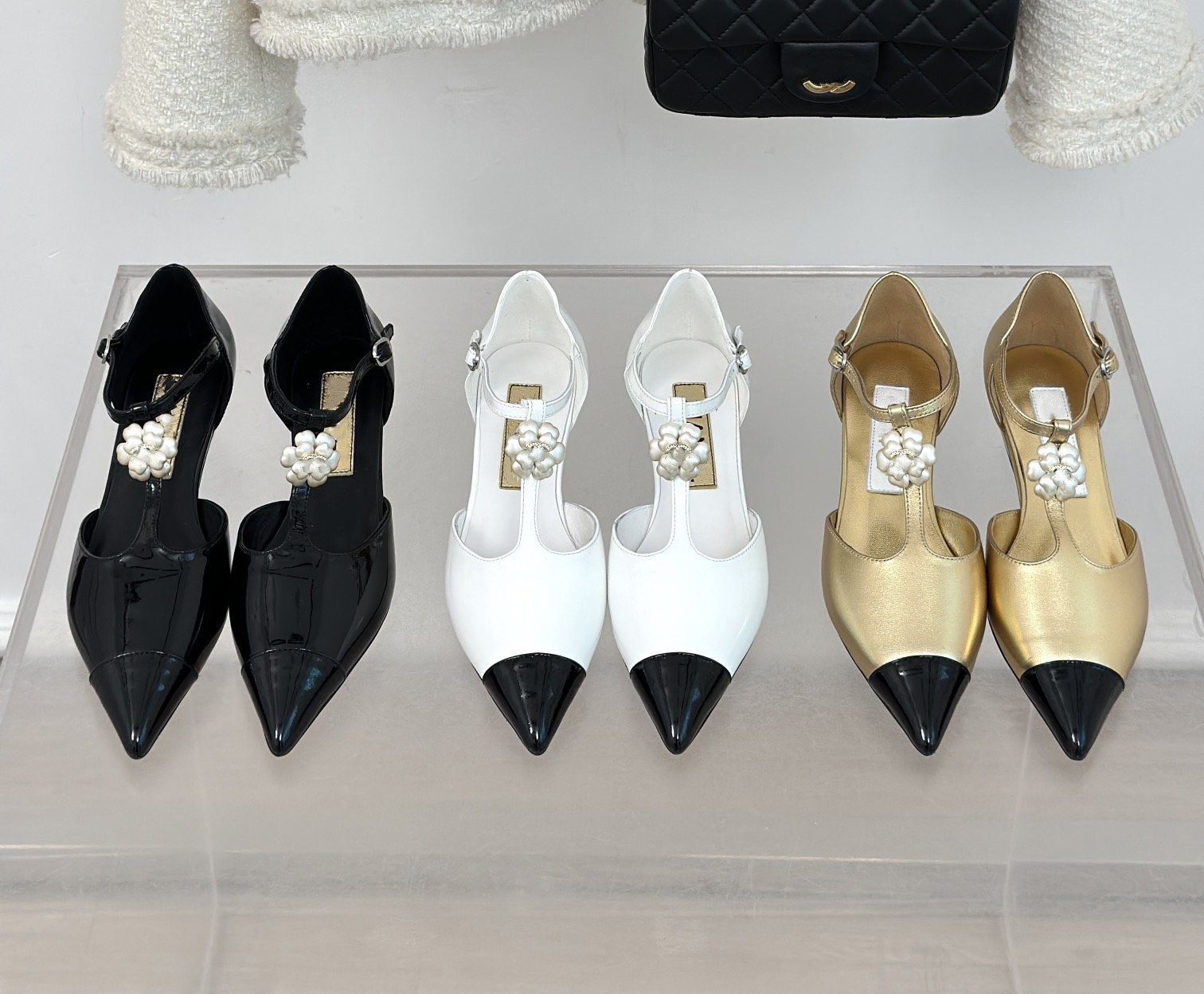 Top Quality Mary Janes Women Flats wedge soled Pointed Toe Pearl flowers Loafers Real Leather Mixed Color dress shoes Metal Buckle Shallow Mouth-image-922020686