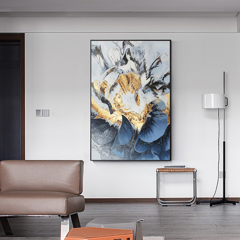 

Abstract Black Grey Flower With Gold Foil Canvas Painting Modern Nordic Plant Posters And Prints Wall Art Picture For Home Decor