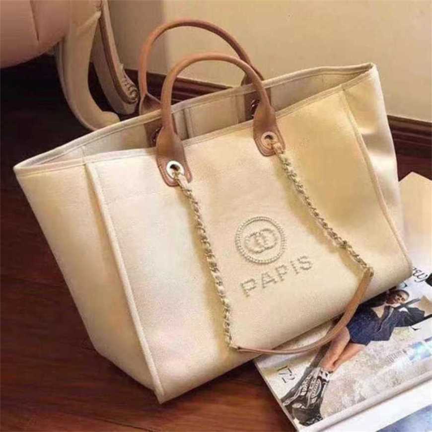 

80% Off Label Luxury Pearl Classic Canvas Beach Bag Designers Female Big Handbags Backpack Portable Large Capacity I78f, Beige