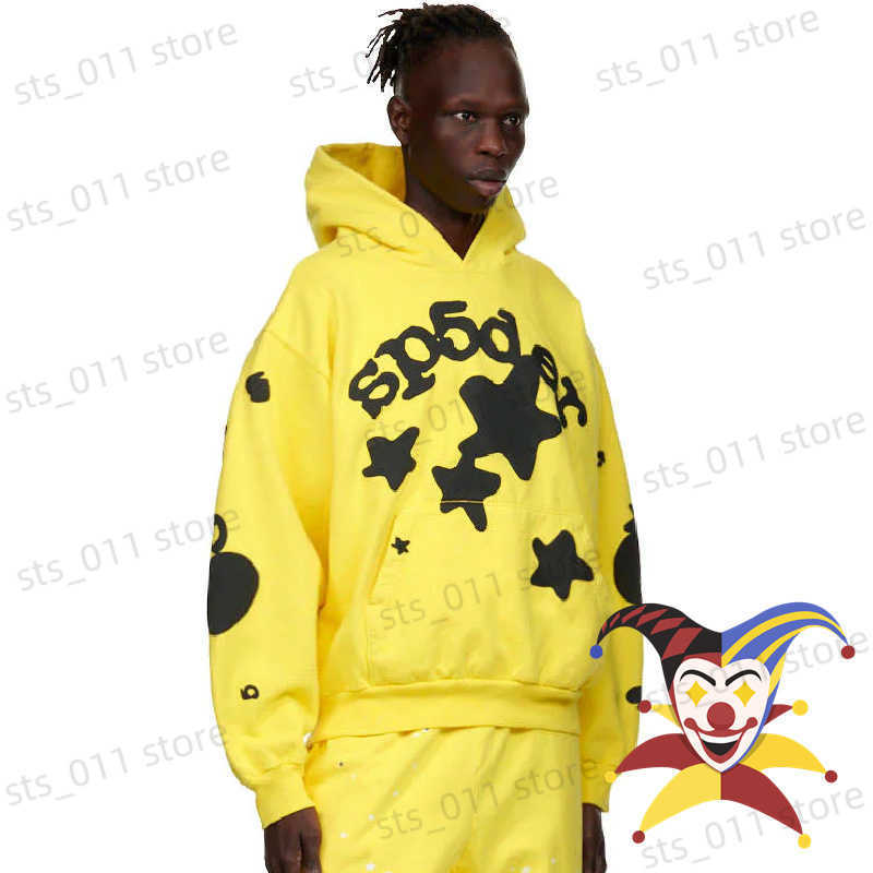 

Men' Hoodies Sweatshirts Yellow Puff Print Sp5der 555555 Star Pullover Men Women Young Thug Spiderweb Hoodies T230419