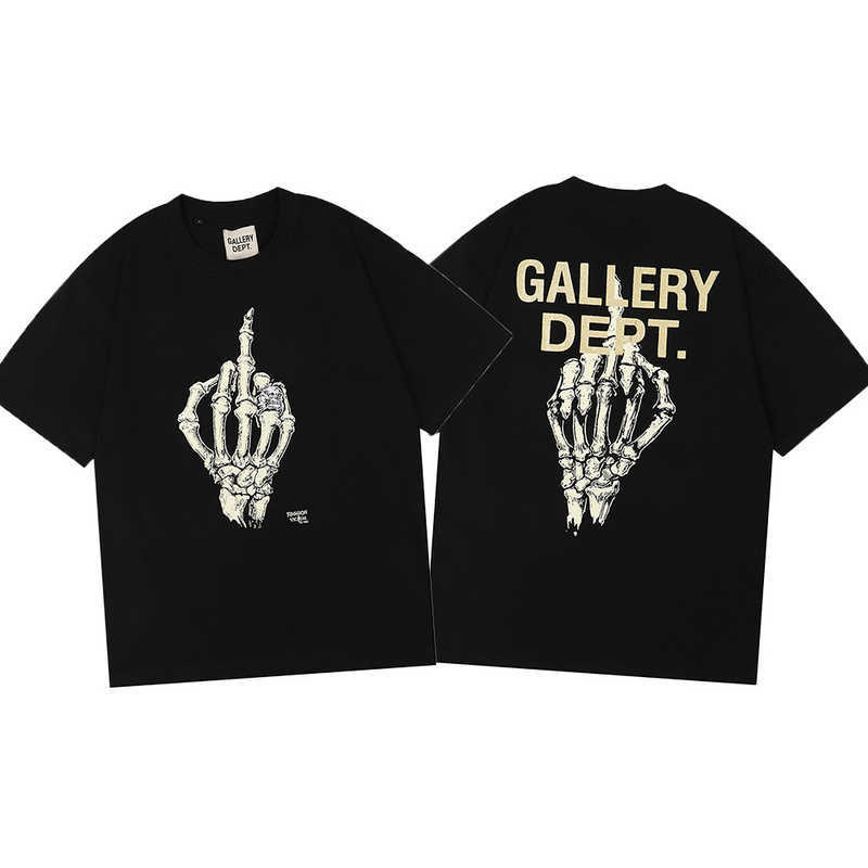 

Fashion Designer Clothing Tees Rock Tshirt Galleryes Depts Niche Beauty Trend Gilded Letter Skull Hand Bone Print Men Loose Fitting Trend T-shirt Hip hop, Black