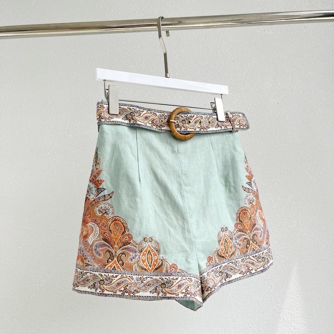 

Women's Shorts Designer designed classic positioning printed linen shorts, Multi