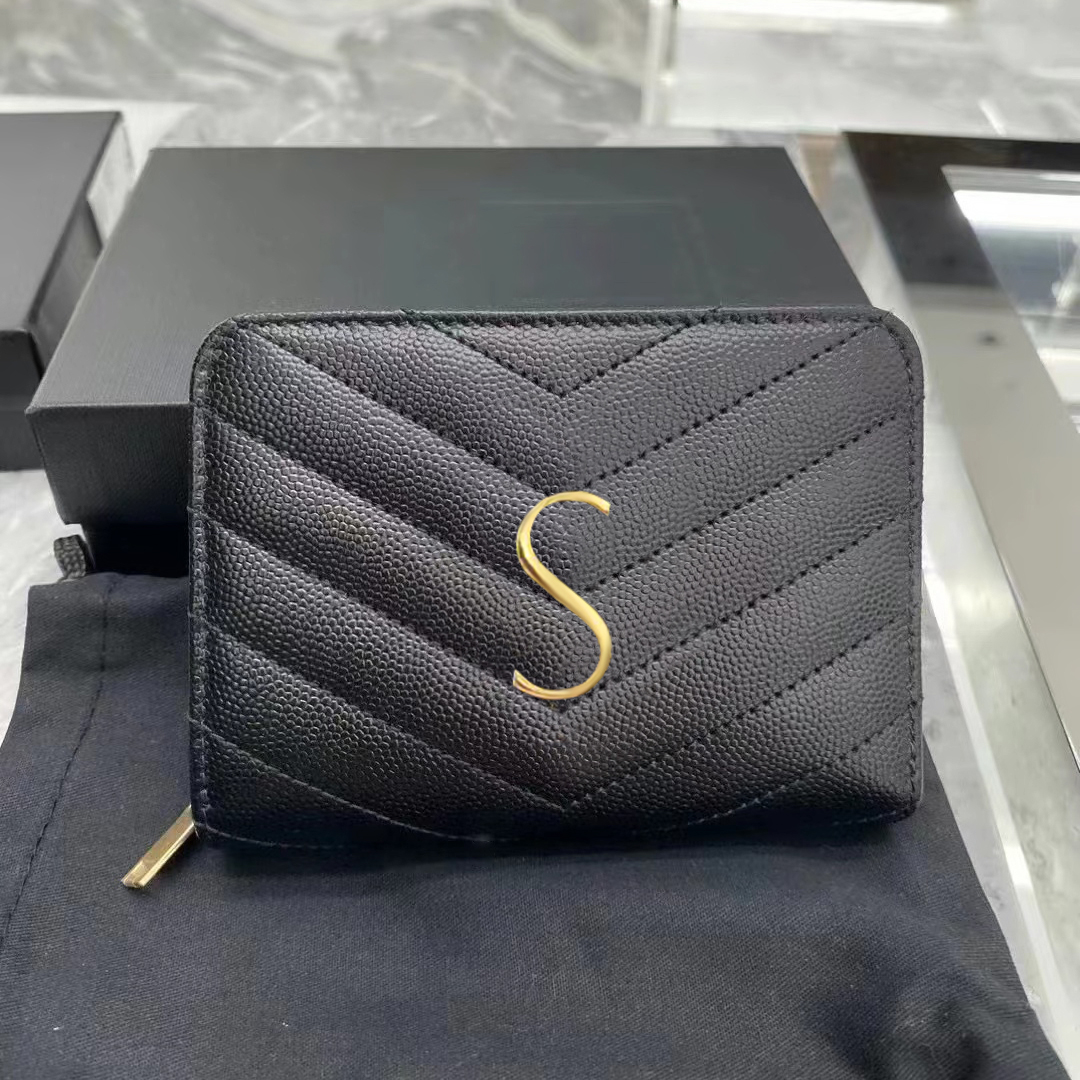 

designer bag card holder Cassandre Leather caviar wallets yslity coin purses with box Womens wallet mens the tote bag luxury Zip keypouch cardholder passport holder, 5-black black
