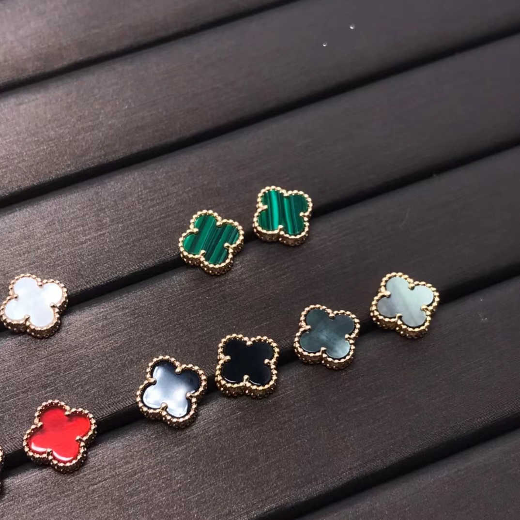 

designer earrings brand luxury van mini clover designer earrings stud mother of pearl 18K gold elegant women earring jewelry gift