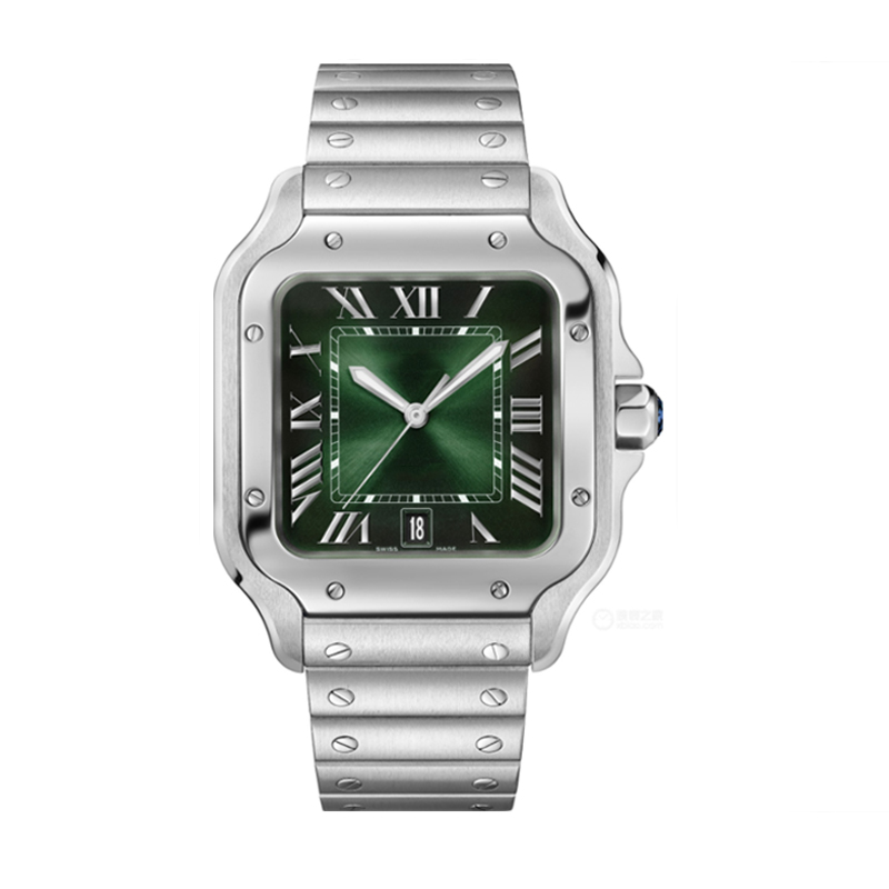 

Square tank Mens Watches 39mm Green rubber and Stainless Steel Mechanical Watches Case Bracelet Fashion Date Watch Male lady 35mm watch Montre De Luxe