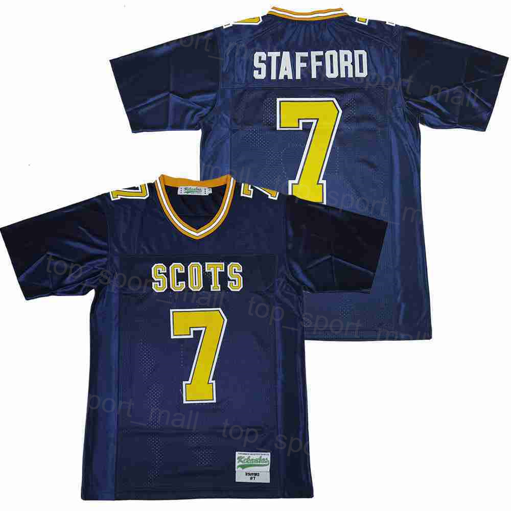 

High School Football 7 Matthew Stafford Jersey Highland Park Breathable College All Stitched Retro Team Away Navy Blue Pure Cotton Moive Pullover University, White