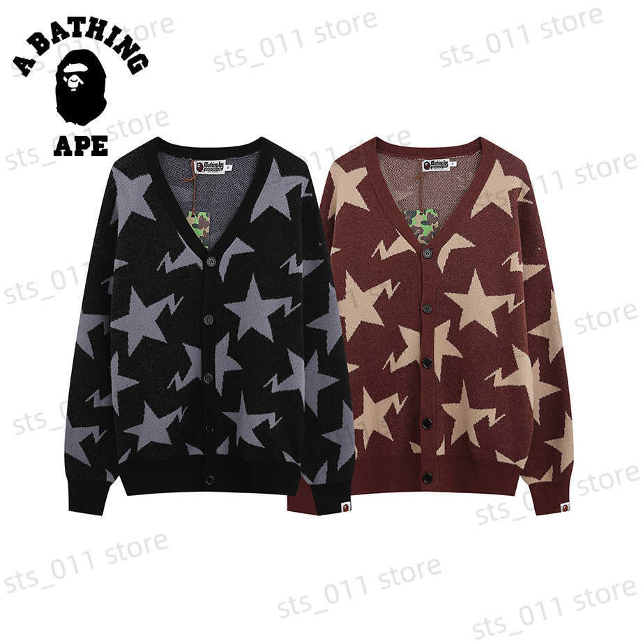 

Men's Sweaters A Bathing Ape High Quality Men Women Cardigans Stars Jacquard V-neck Knitted Outerwear Coat Chic Sweaters Loose Soft Clothes T230419, A1