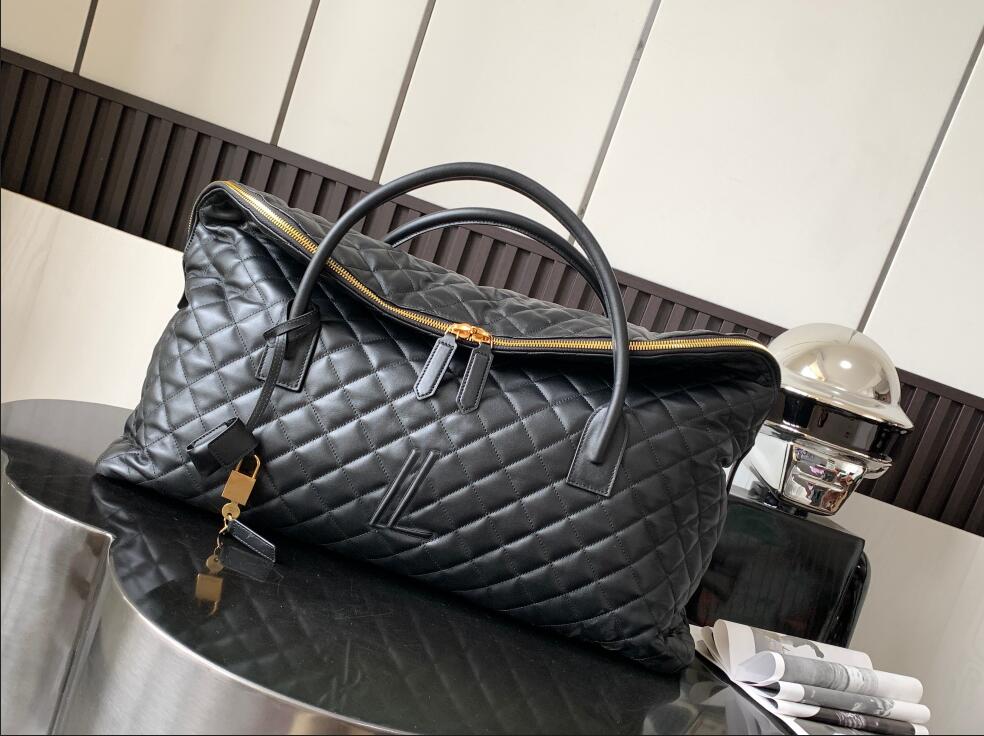 

top tier quality unisex maxi travel bags ES Quilted Leather Oversized GIANT Travel Bag original calfskin new trendy shoulder bags embroidery luggage duffle bags, Black