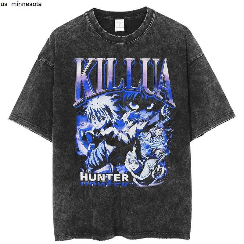 

Men's T-Shirts Vintage Washed Tshirts for Men Hunter X Hunter Hxh Killua Anime Graphic T Shirt Women Harajuku Oversize Tee Cotton Streetwear J230419, Rk-hunter154