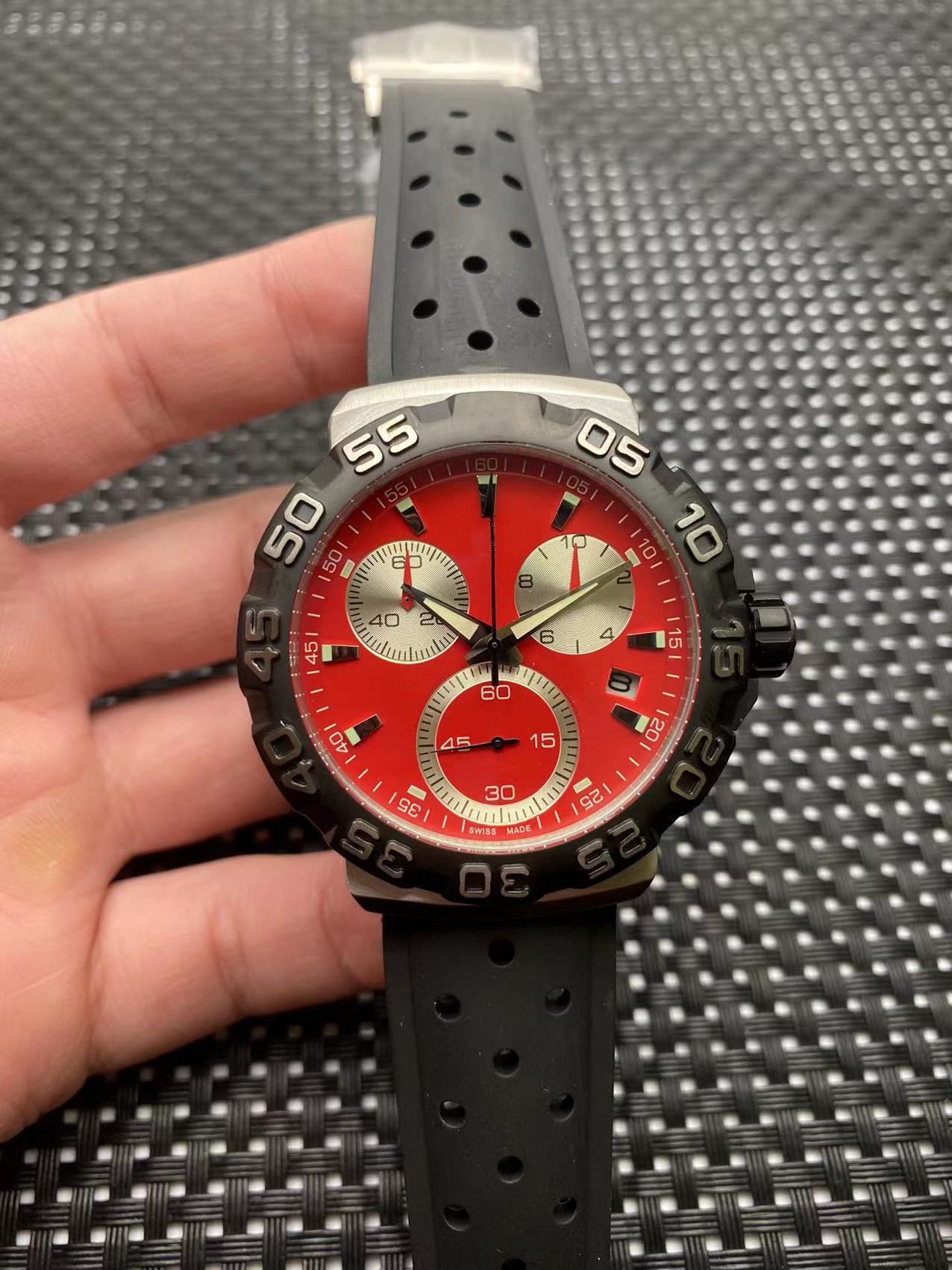 

44mm Mens Quart Chronograph Watch Rubber Steel Strap Men's Designer Watch Sport Waterproof Business Watches, Only package