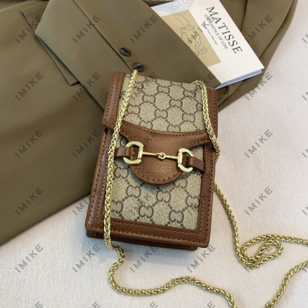

Bamboo bag, mobile phone bag, designer handbag, fashionable men's and women's handbag, chain wallet, raw material, metal, Green