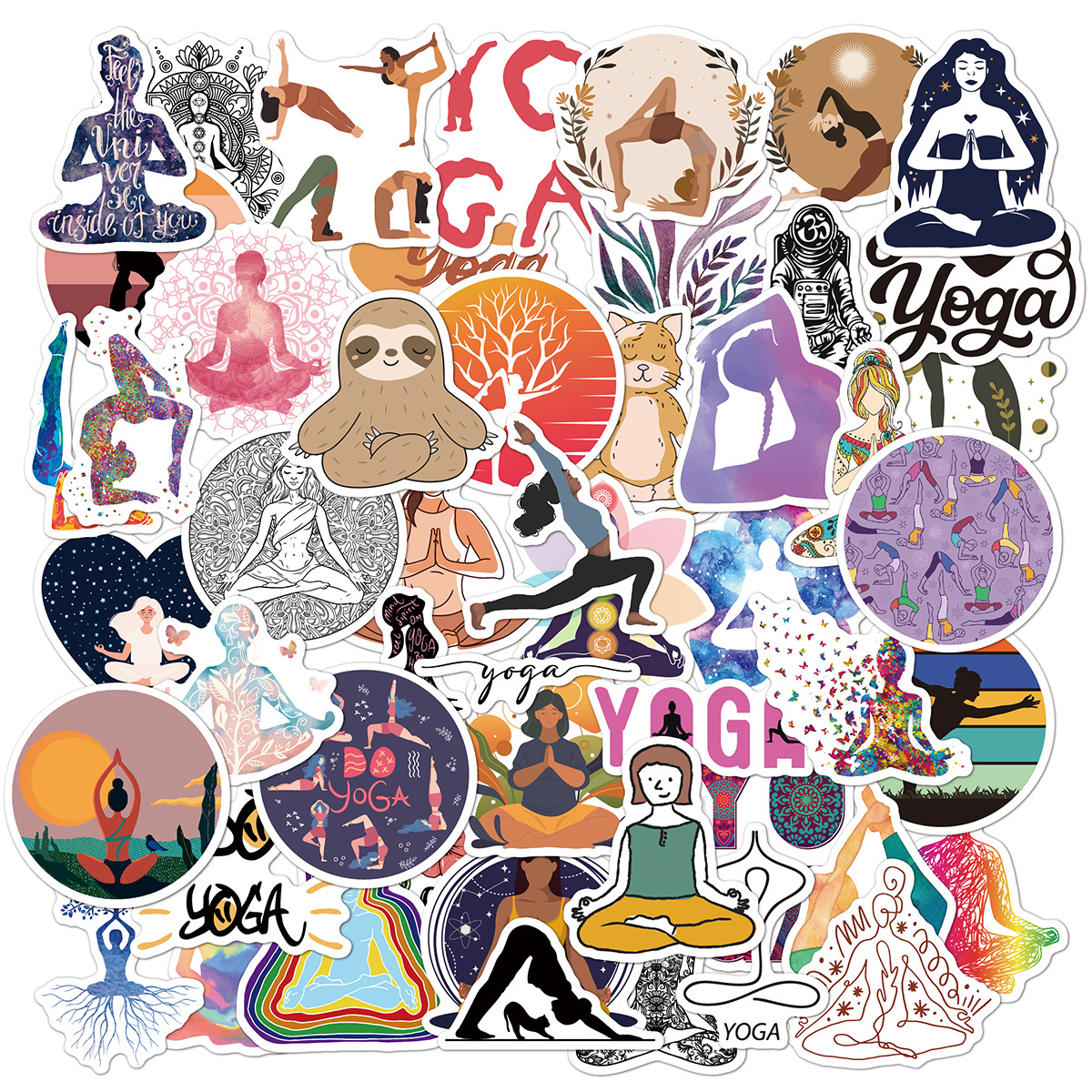 

50Pcs Wholesale Yoga Stickers Waterproof Sticker For Luggage Laptop Guitar Skateboard Notebook Water Bottle Phone Case Car Decals Kids Toys, Multi-color