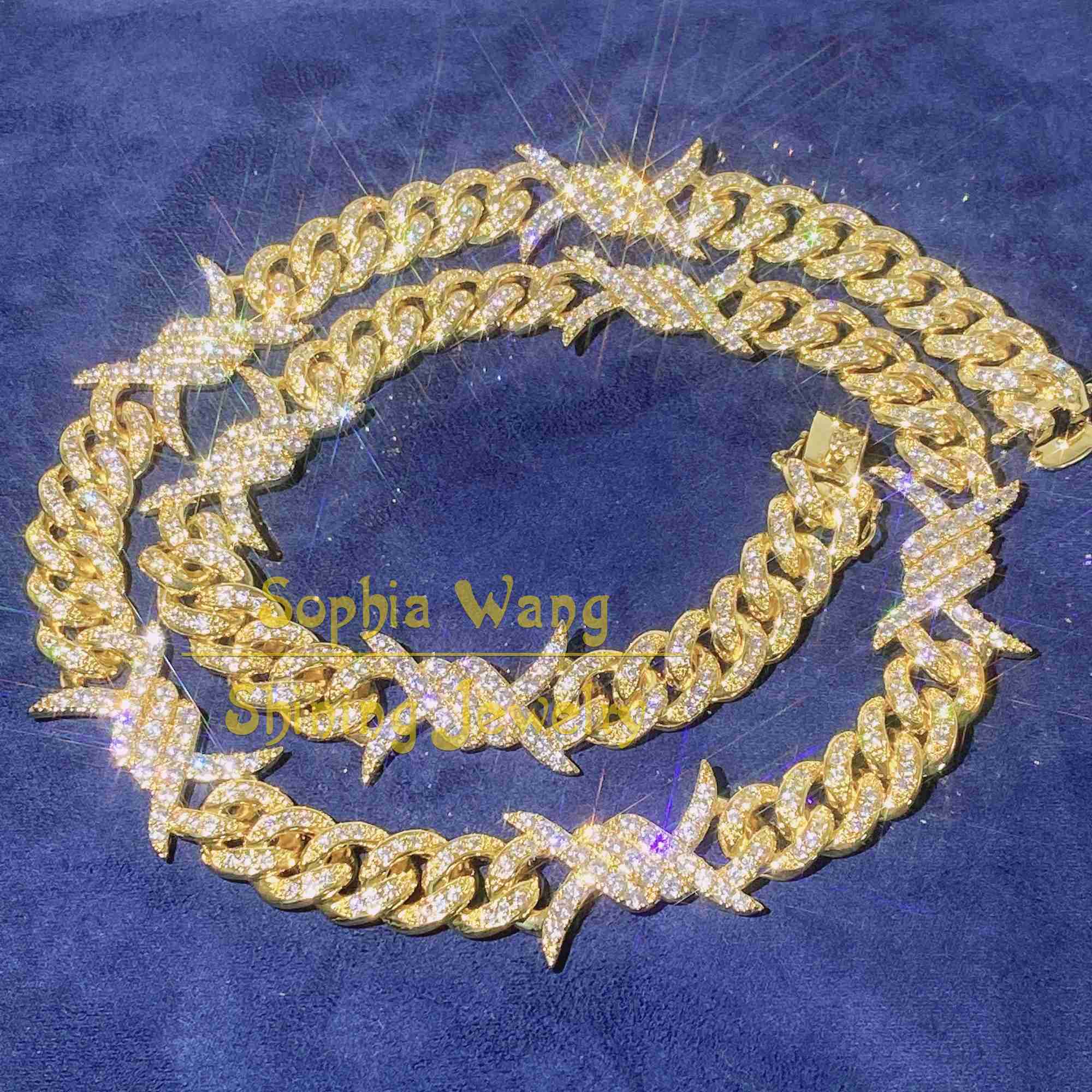 

iced out 925 sterling silver prong set vvs1 moissanite diamond cuban link