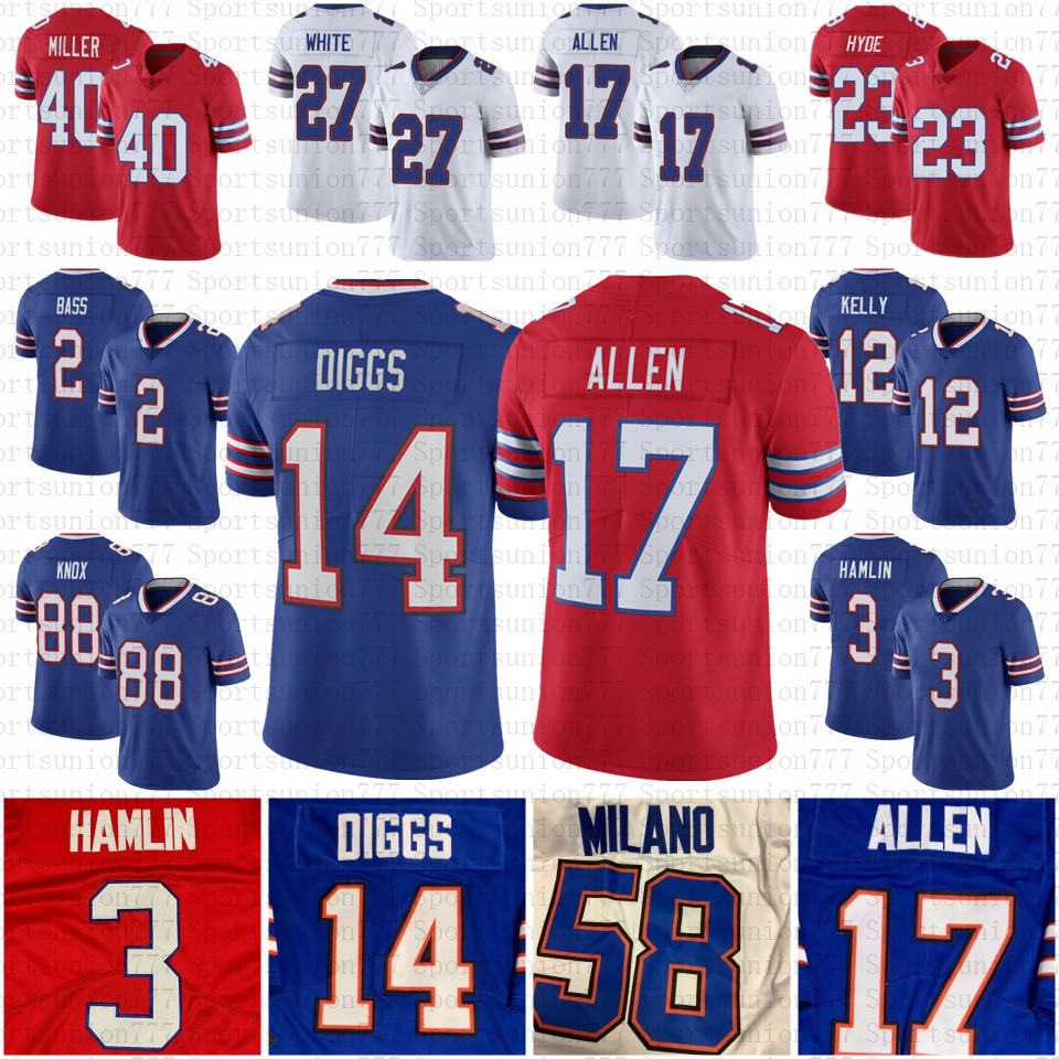 

Josh Allen Matt Milano Stefon Diggs Football Jersey 3 Damar Hamlin Von Miller Dawson Knox Gabriel Davis Tre'Davious White Gregory Rousseau Tyler Bass Micah Hyde Poyer, Women