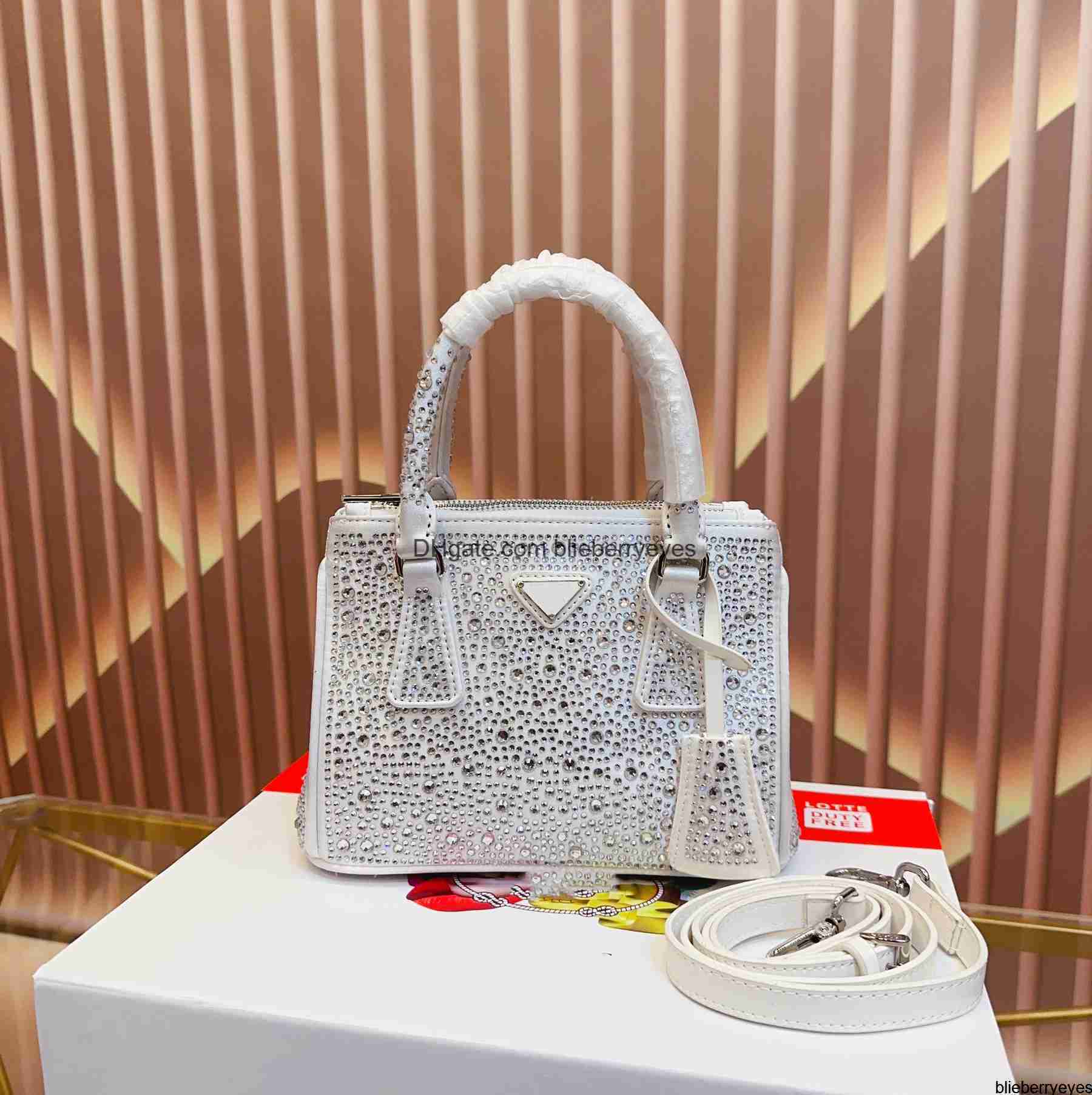 

Women Luxurys Handbags Crystal Mini Tote Bag Designer Handbag Handle Totes Shoulder Bags P Bling Shopping Mens CrossBody Nylon Purses, Blue