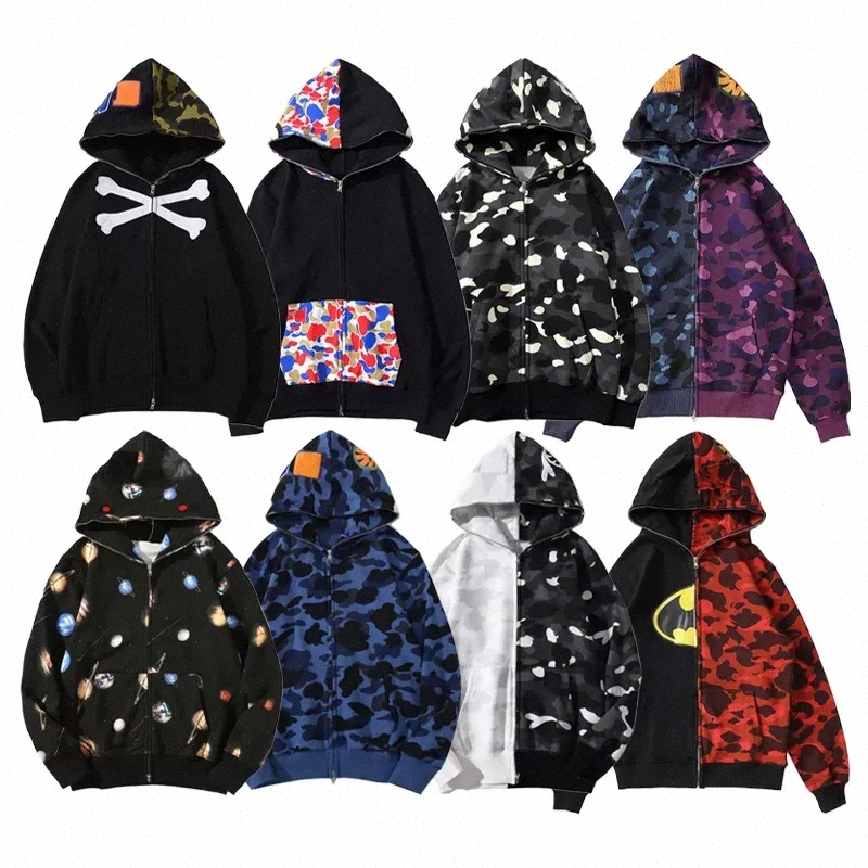 

mens oversized designer hoodie women luminous sweatshirts camo shark hoodies letters zipper hoody top 20 colors M-XXXL M4M7#