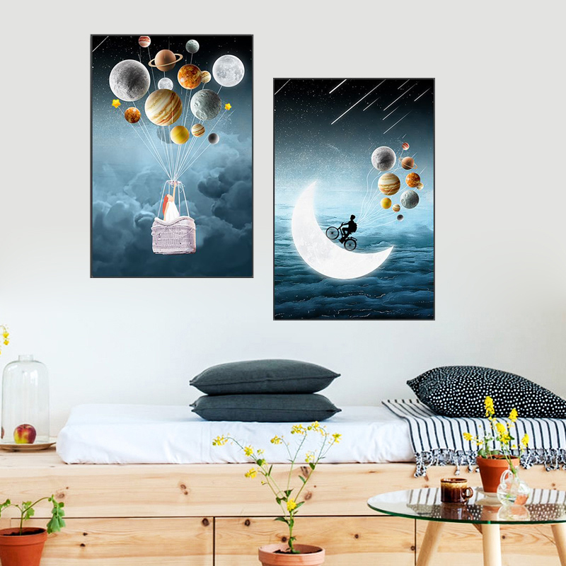 

Abstract Cartoon Figure Moon Canvas Painting Modern Nordic Planet Posters And Prints Wall Art Picture For Living Room Home Decor Kidsroom Decor