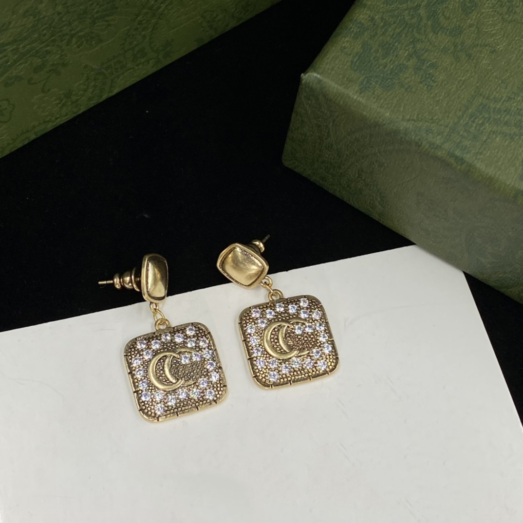 

Chandelier fashion brand earring color diamond double G letter brass material personality g Earrings women wedding party designer jewelry high quality
