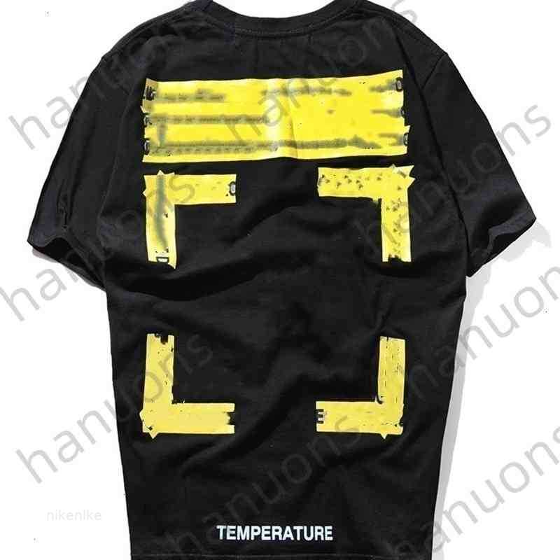 

Men's T-shirts Off T-shirts Offs White Yellow Warning Strip Printing Student Couple Loose Short T-shirt Fashion Printed x the Back YX99 CONU
