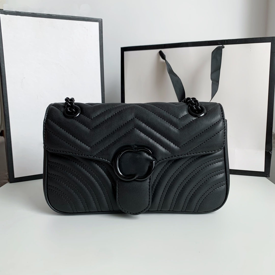 

Medium Bag Classic Design Shiny Black Hardware Cross Body Bags For Woman Black Buttons Chain 26CM, Black-leather-26cm