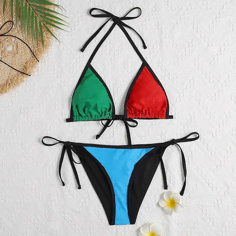 

Designer Swimwear Bikini Top Beachwear Designer Bikinis Green Red Blue Patchwork Two Pieces Set 2023 Brand Bandage Sexy Push Up Swimsuit XL Swimw, Ygh 27