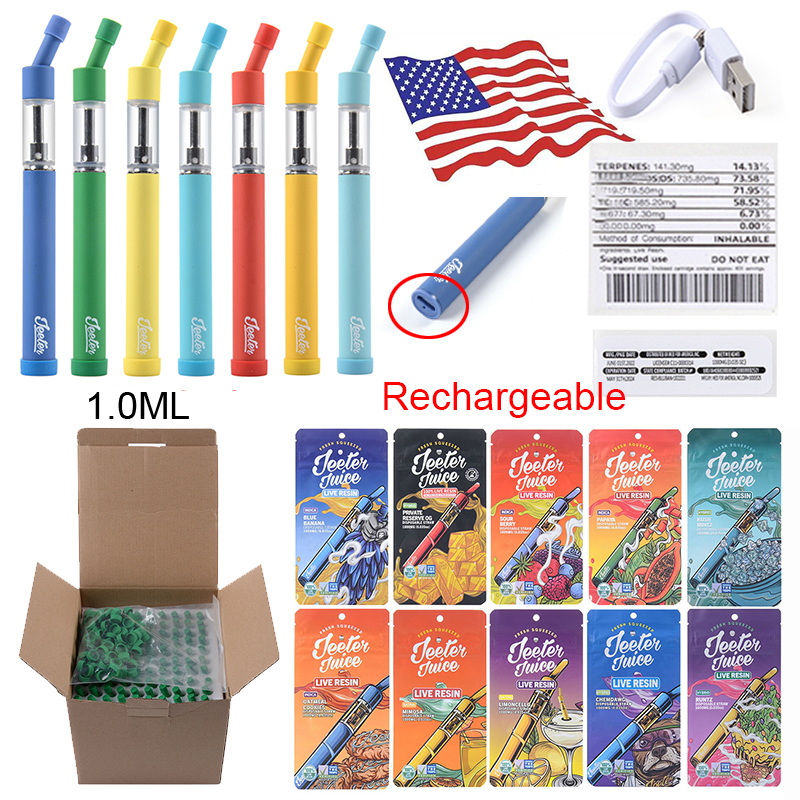 

JEETER Juice Rechargeable Disposables E cigarettes Vapes Pens Live Resin Device Pods Kits 0.5ml 1.0ml empty Pod 180mah Vape Pens 10flavors USA Stock