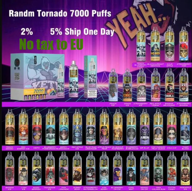 

Original RandM Tornado 7000 Puffs 7K Disposable Vape Pen Electronic Cigarettes 14ml Pod Mesh Coil 6 Glowing Colors Rechargeable Air-adjustable 2% 5% Device 50 Flavors