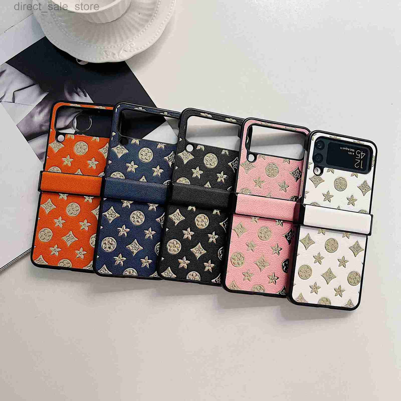 

Luxury designer phone cases for Samsung z flip 3 folding screen veneer Samsung z flip 4 central axis phone case trendy brand, 1 white